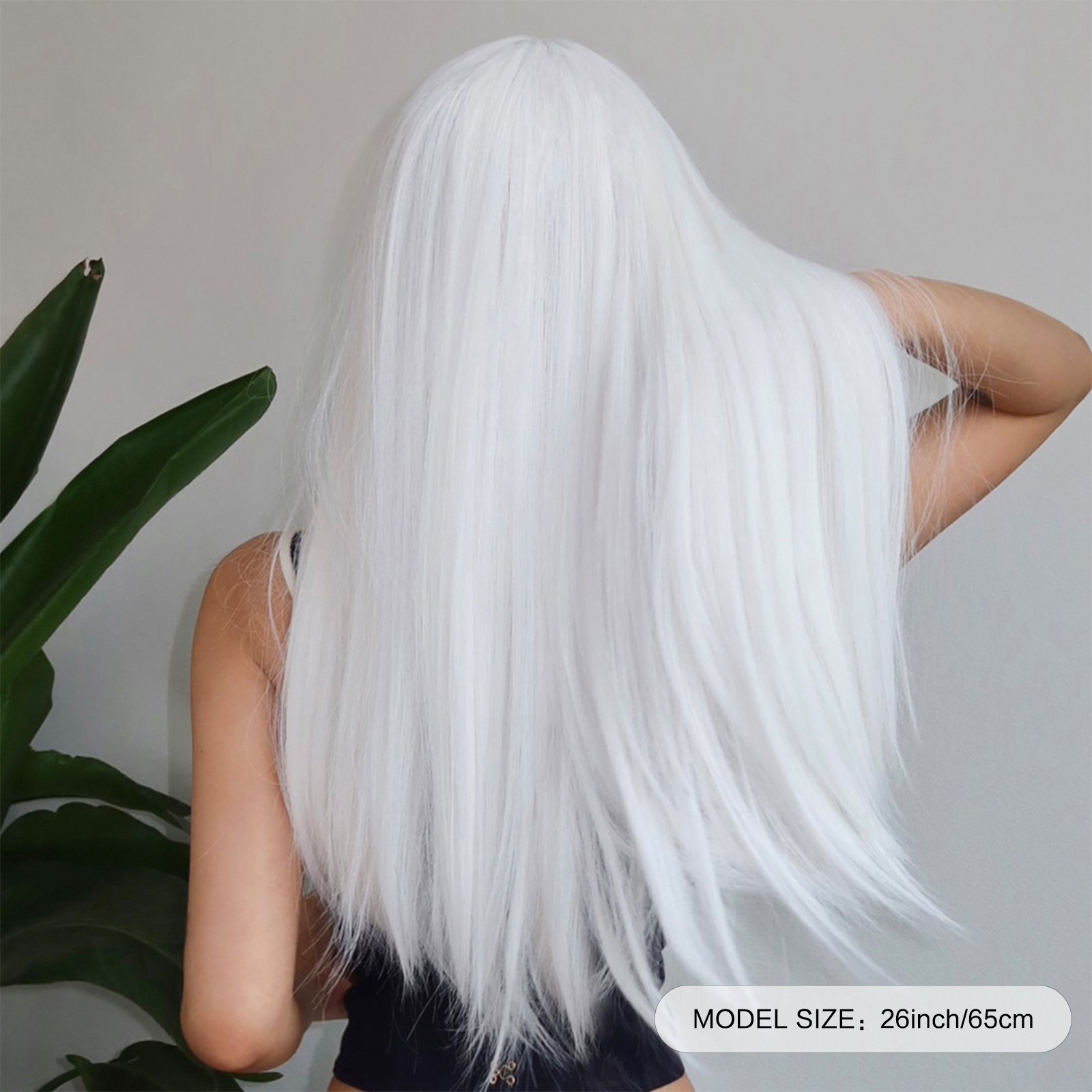 HENRY MARGU White Long Straight Synthetic Wigs for Women Colorful Cosplay Party Fake Hair with Bangs White Wig HighTemperature ab6c8