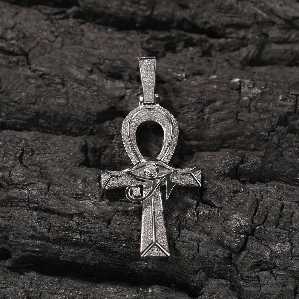 Burning King Eye of Horus Ancient Egypt Ankh Pendant Necklace Great Retro Zirconia Cross Key Life Guardian Jewelry Gift 241112