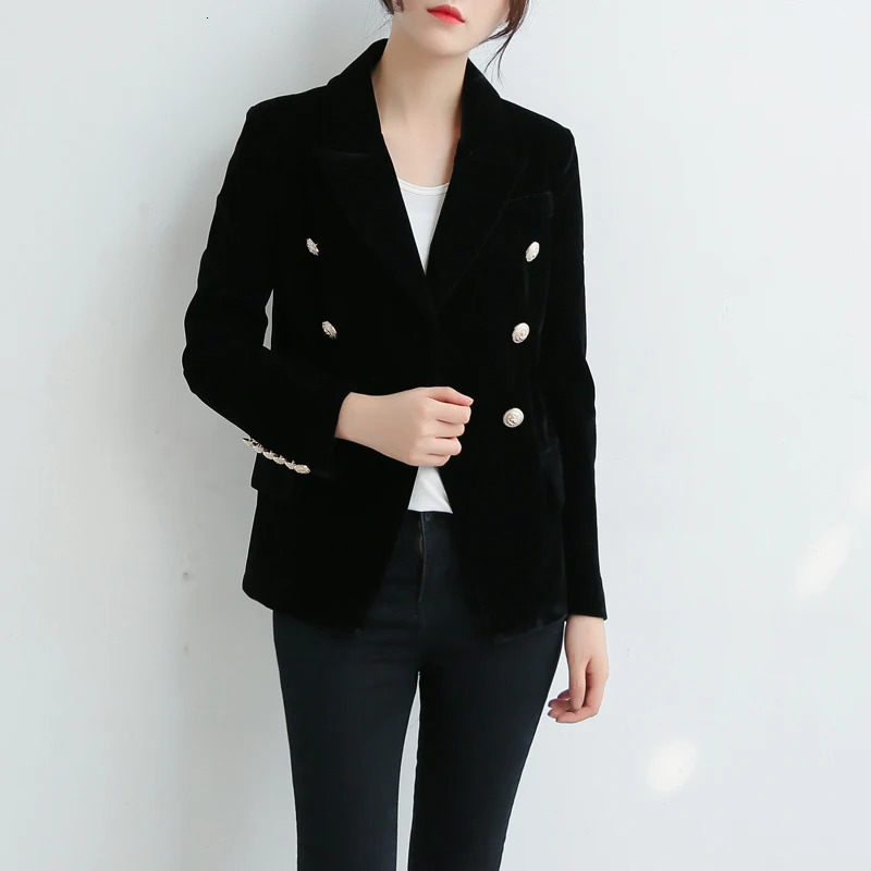 Fashion Spring Women Slim Velvet Blazer Jacket Double Breasted Simple Lady Blazers High Grade OL Clothing 241112