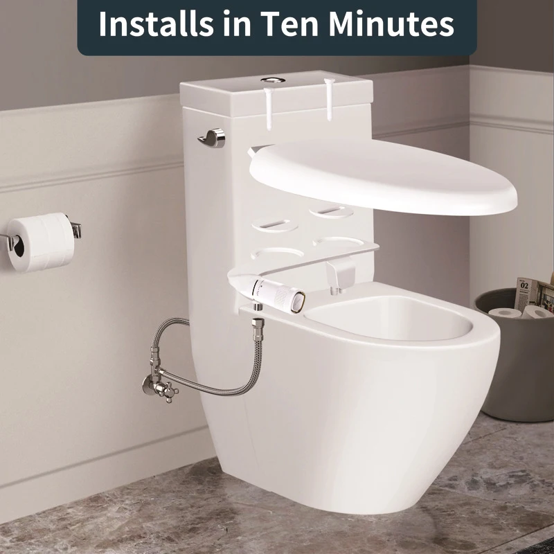 No Power Required Toilet Bidet Cleaner Attachment, Ultra-thin Toilet Seat Dual Nozzle Bidet with Adjustable Water Pressure