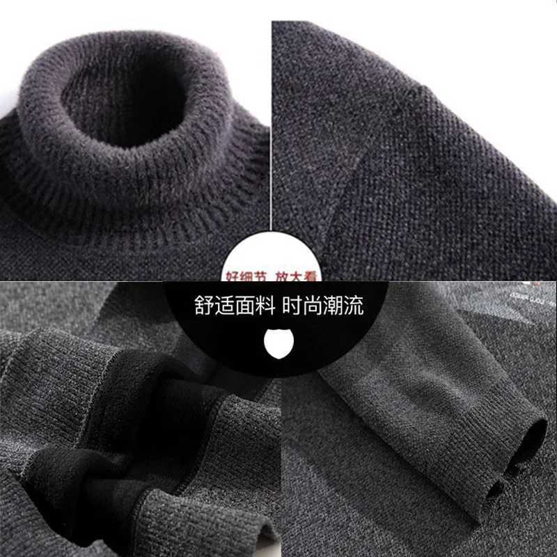 Mens winter thick collar sweater knitted thick collar jumper bottom windproof new solid plush velvet lining with floral pattern W2411111