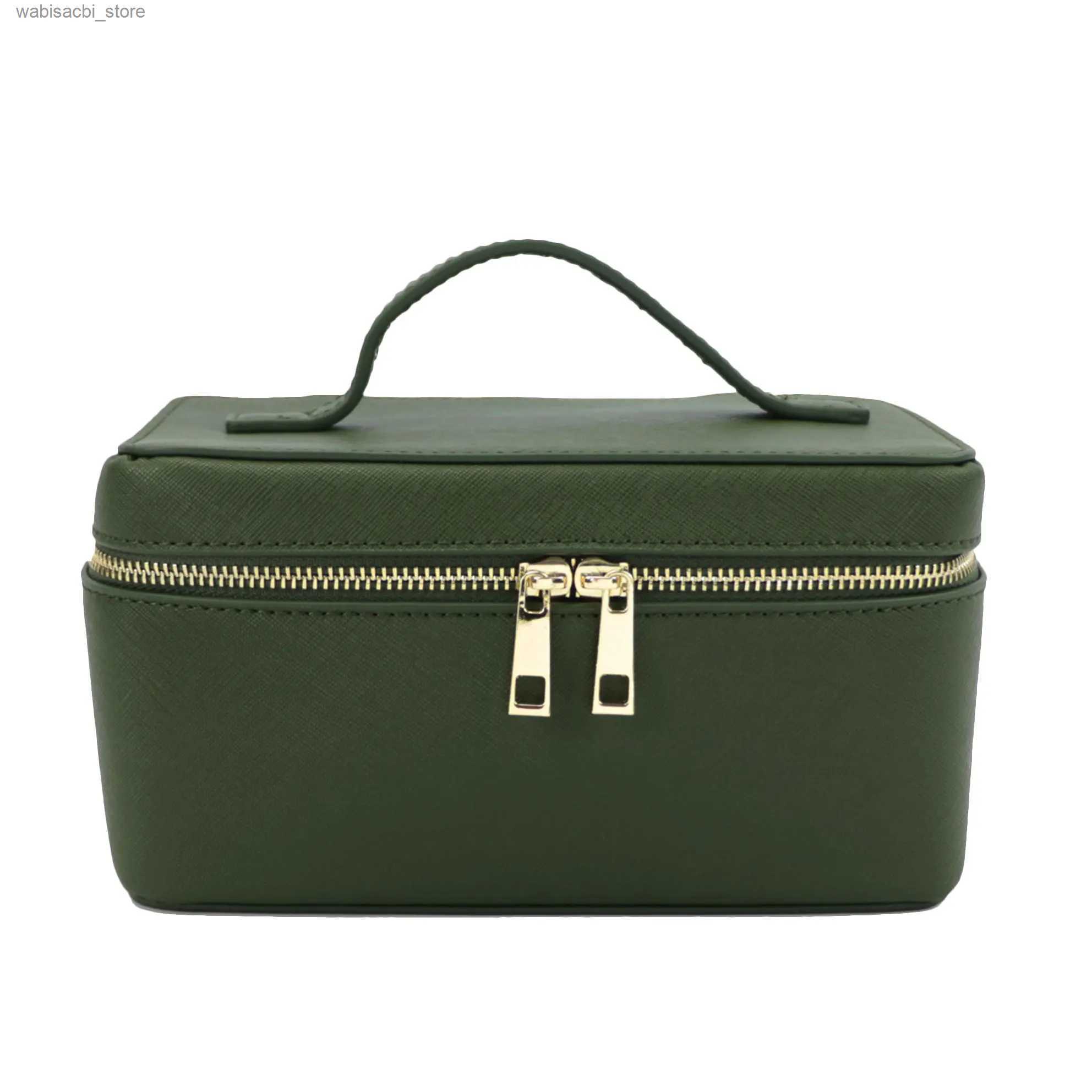Cosmetic Bags Ladies Saffiano Split Leather Travel Toiletry Case Bag Portable Hanging Makeup Organizer Box Dopp Kit Cosmetic Bag For Women L49