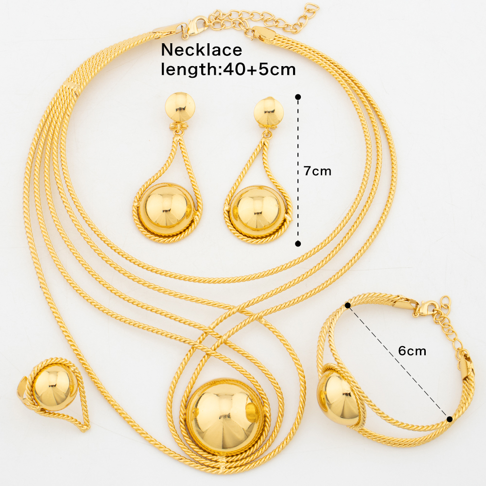 Wedding Party Jewelry Set for Women African Gold Color Design Necklace Earrings with Bracelet Ring Bride Set Dubai 03174