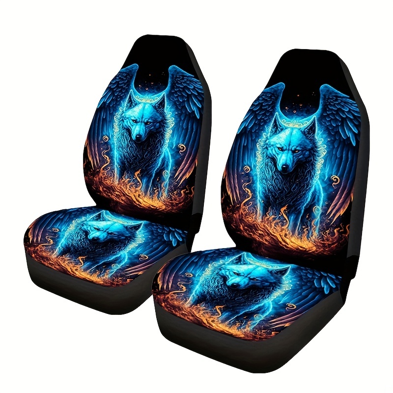 Wolf Printed Men Car Seat Cover Front Seats Only Full Set of 2 Bucket Seat Protector Car Seat Cushions for Car SUV Truck or Van 22e56