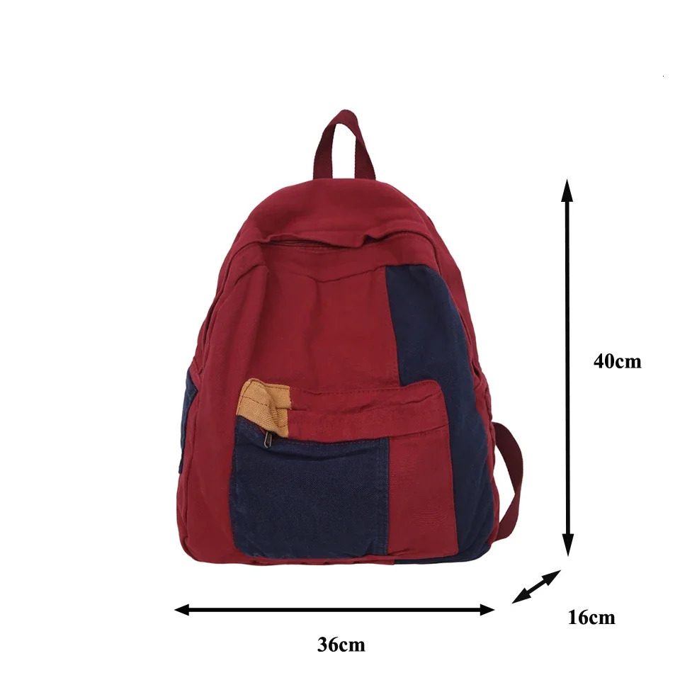 Canvas womens backpack retro shoulder bag college Knapsack patch work bag travel Rucksack student Mochila Y2K backpack 241111