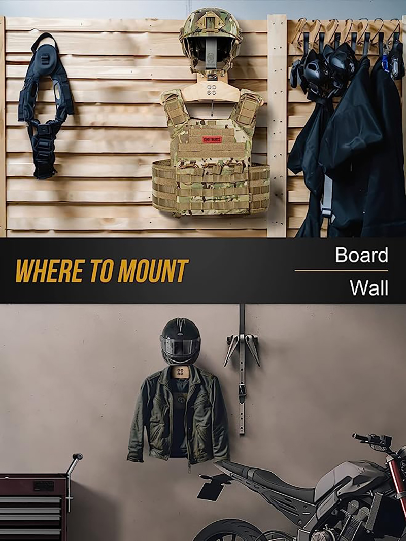 OneTigris Tactical Gear Wall Mount, Police Gear Rack Plate Carrier Hanger, Wall Organizer for Motorcycle Football Cycling Gear