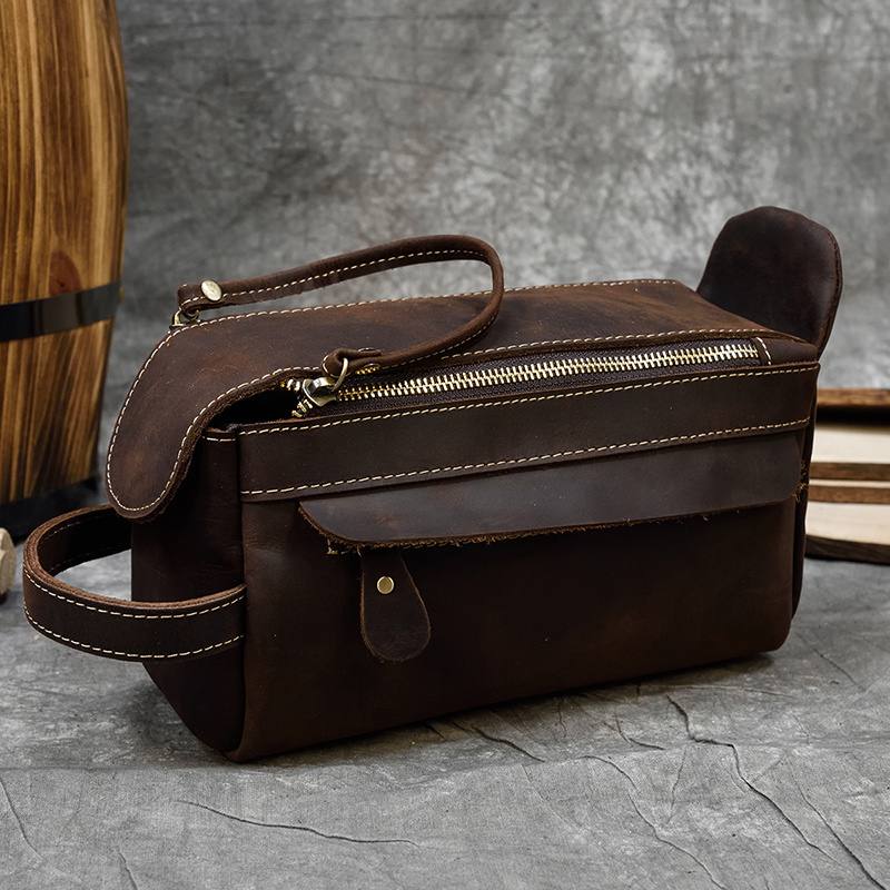 Vintage Leather Storage Bag Clutch s Men Wash Toiletry kits Crazy Horse Clutches 30794