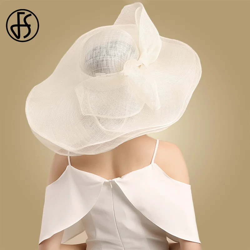 FS Elegant Black And White Fascinator Hats For Wedding Church Sinamay Hats With Big Bowknot Derby Hat Fedora Tea Party 240320