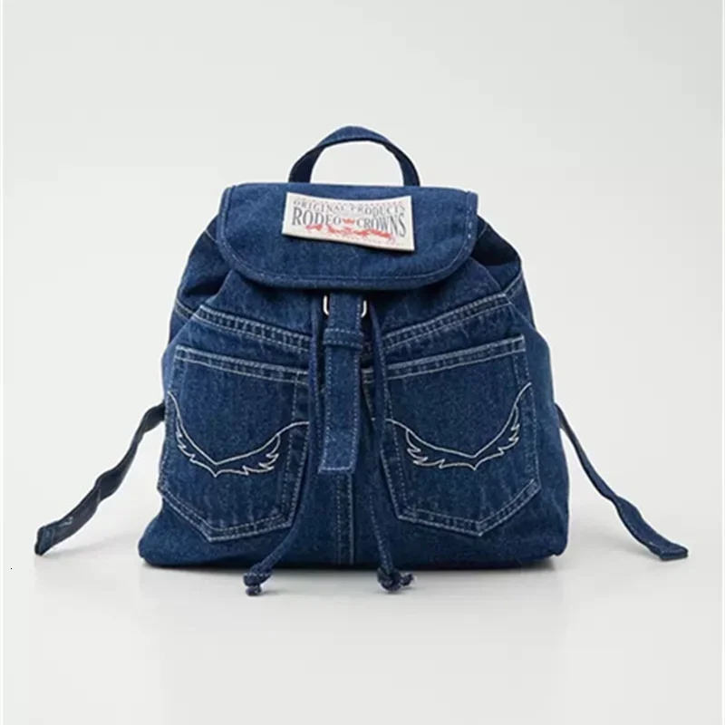 Miyagawa Japans personalized denim patch backpack casual edition canvas backpack suitable for Y2k backpack 241111