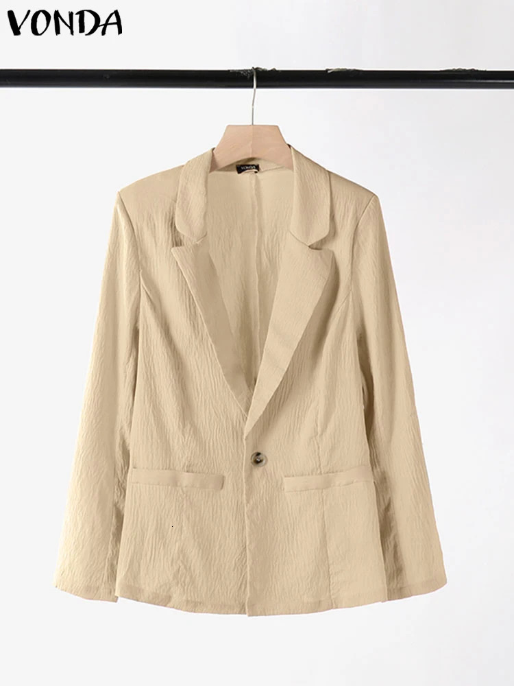 VONDA Womens Jacket Womens Autumn Collection Solid Color Long Sleeve Collar Single Chest Coat Elegant Office Set 241111