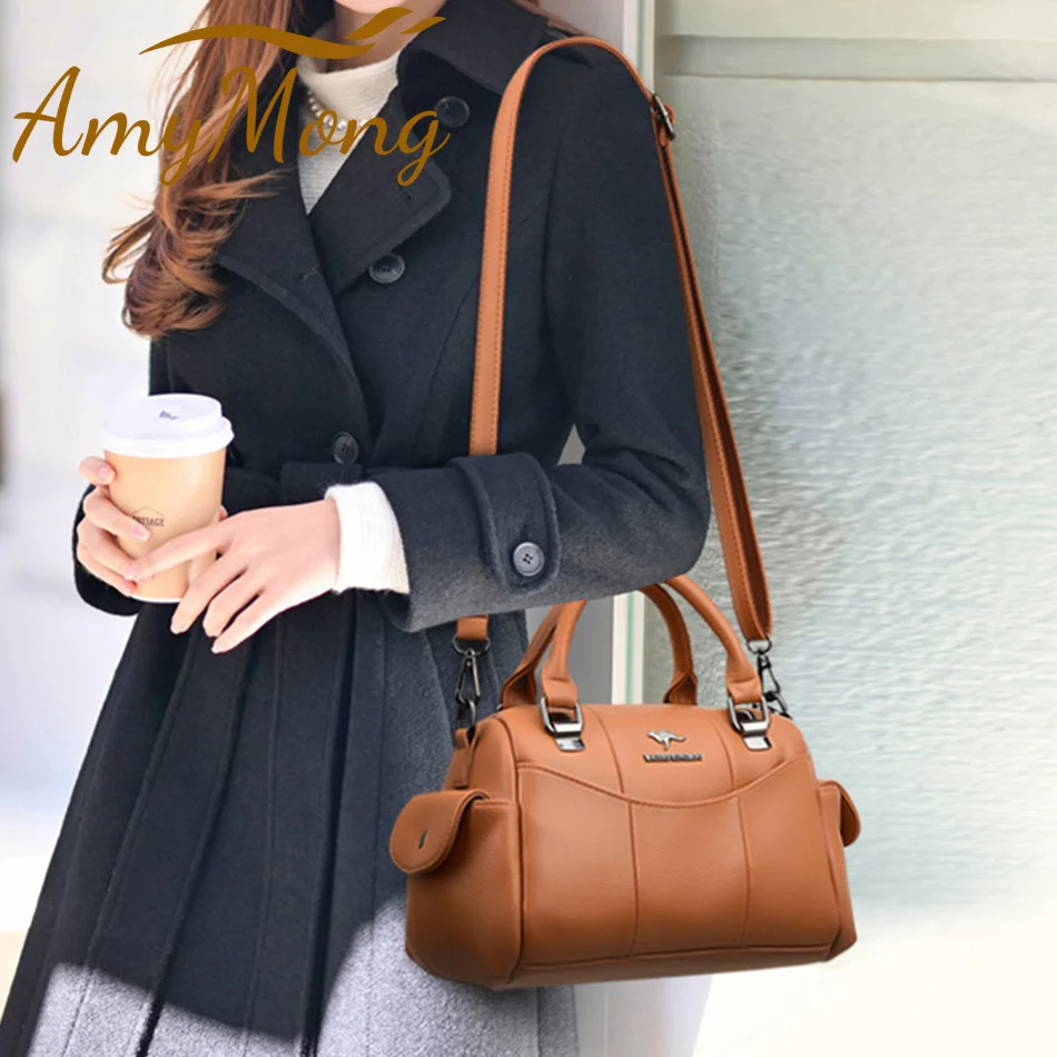 ner Women Soft Leather Handbags y Female Shoulder Crossbody Bag Casual Ladies Shopper Messenger Boston 241111