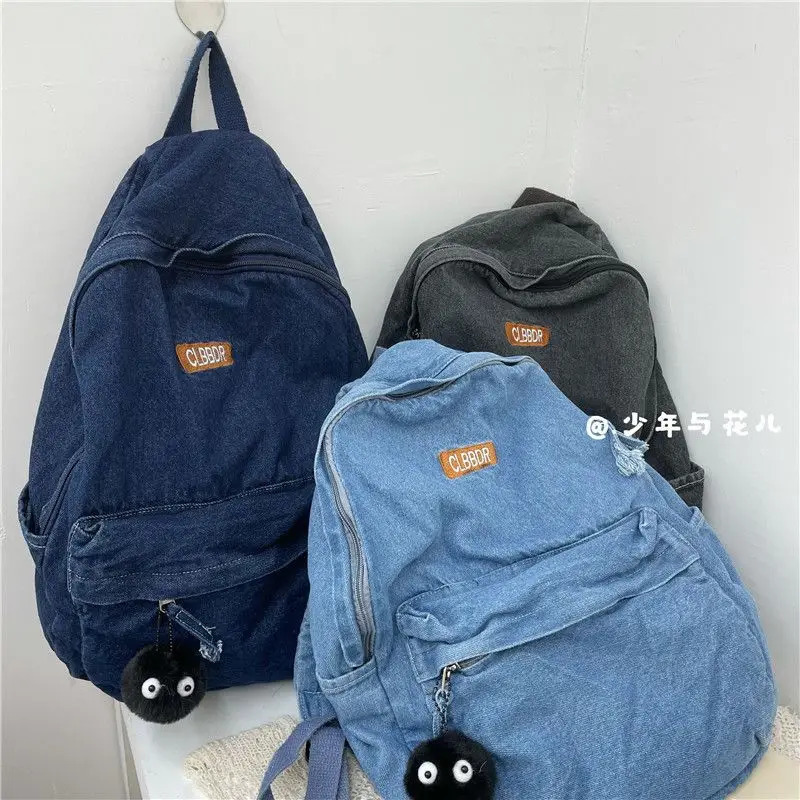 Lazy style washing jeans backpack in Japan simple clown student bag Harajuku style high school backpack 241111