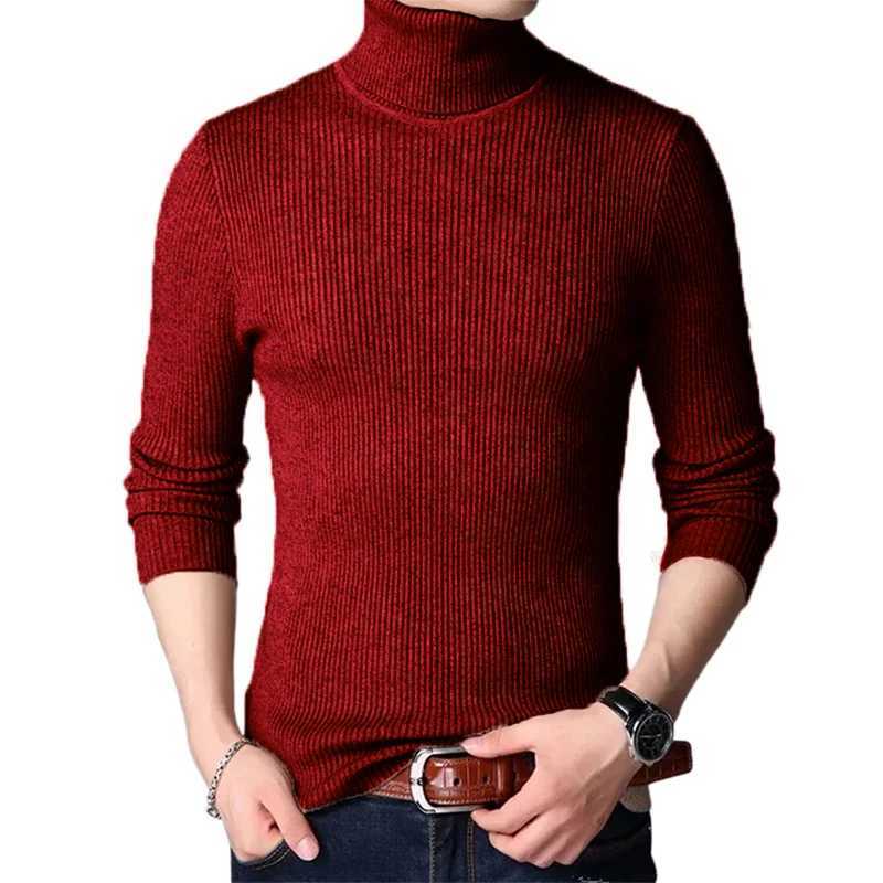 Mens long sleeved turtle neck sweater striped knitted oversized sweater mens solid color basic sweater W2411111