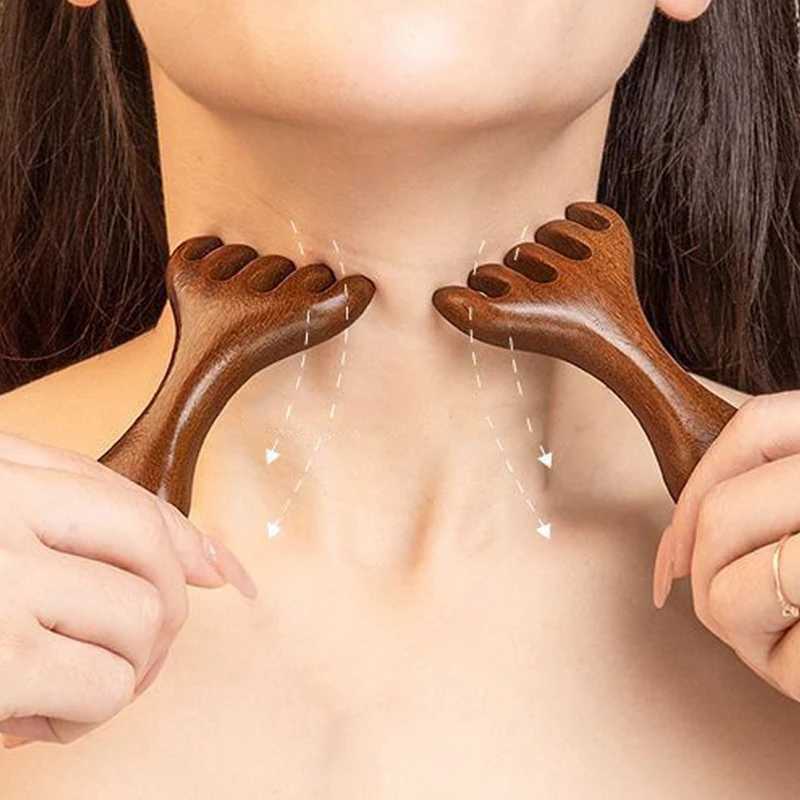 Home Meridian Massage Comb Anti static Natural Wood Wide Teeth Six Claw Guasha Tool Scraper Hydrotherapy Promotes Blood Circulation W241112