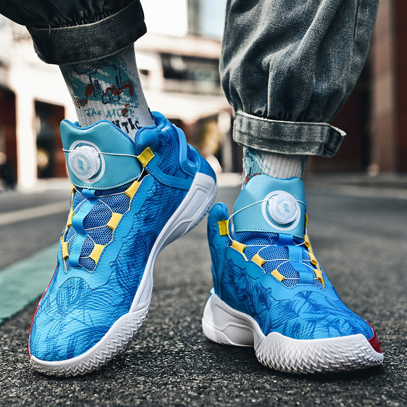 New Men's Professional Basketball Shoes Trendy Blue Basketball Boots Man Rotary Buckle Sneakers Men Streetwear Platform Shoes