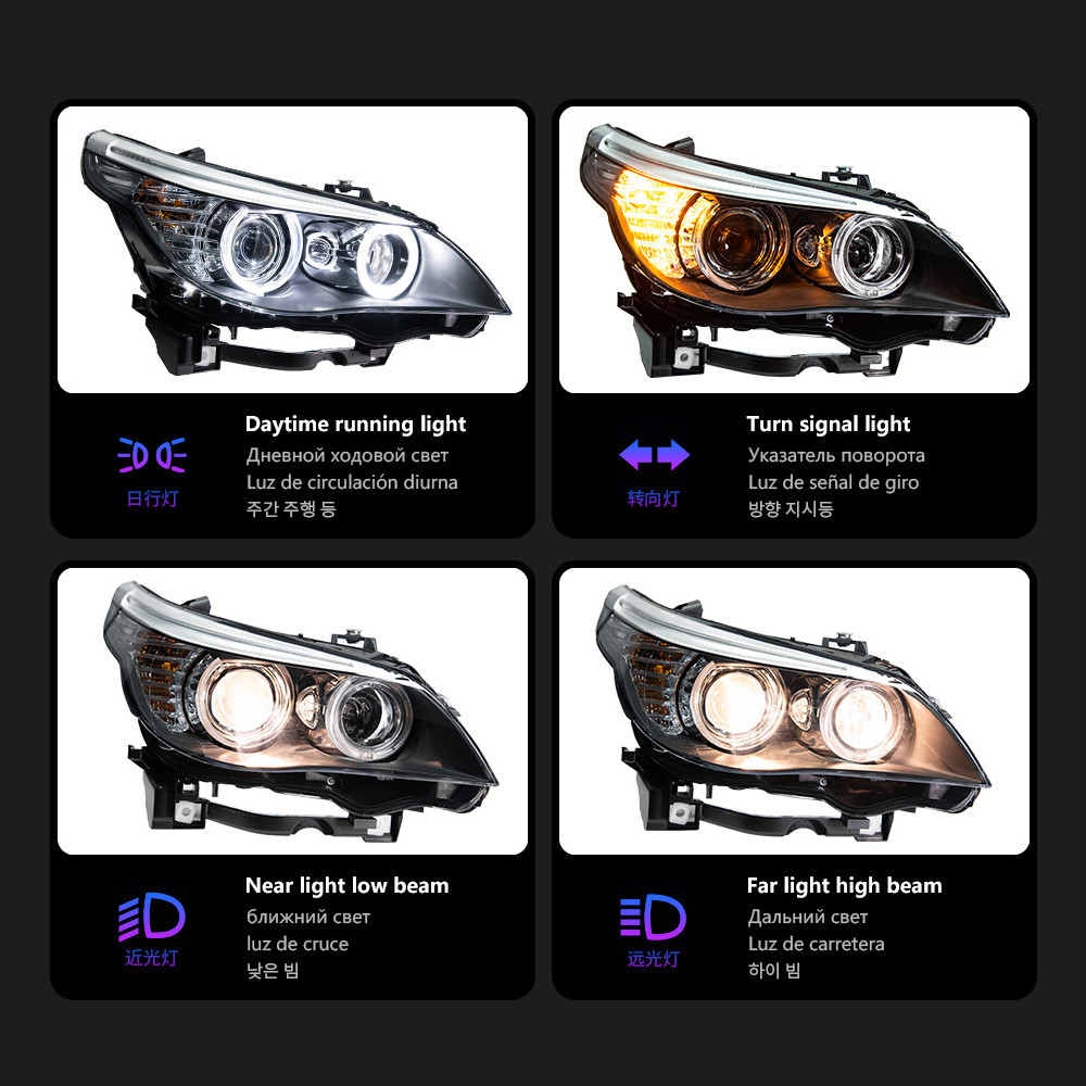 Auto Parts For BMW E60 2003-2010 5 Series 520i LED Auto Headlight Assembly Upgrade Angel Eyes Design Bicofal Lens