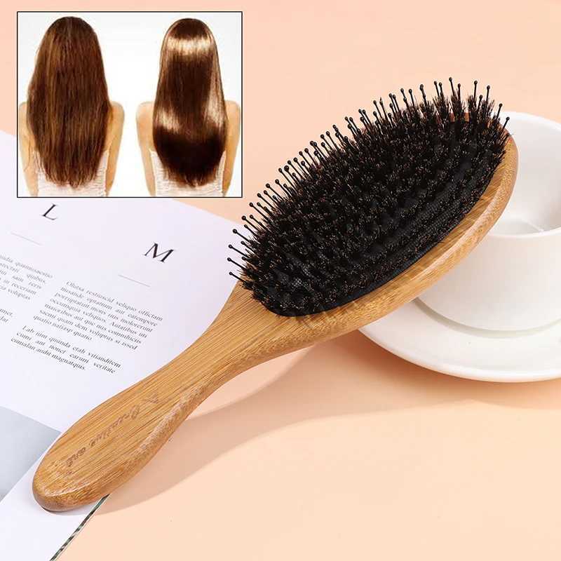 Wooden handle bristle brush anti-static scalp massage comb portable oval mini airbag comb styling tool W241112