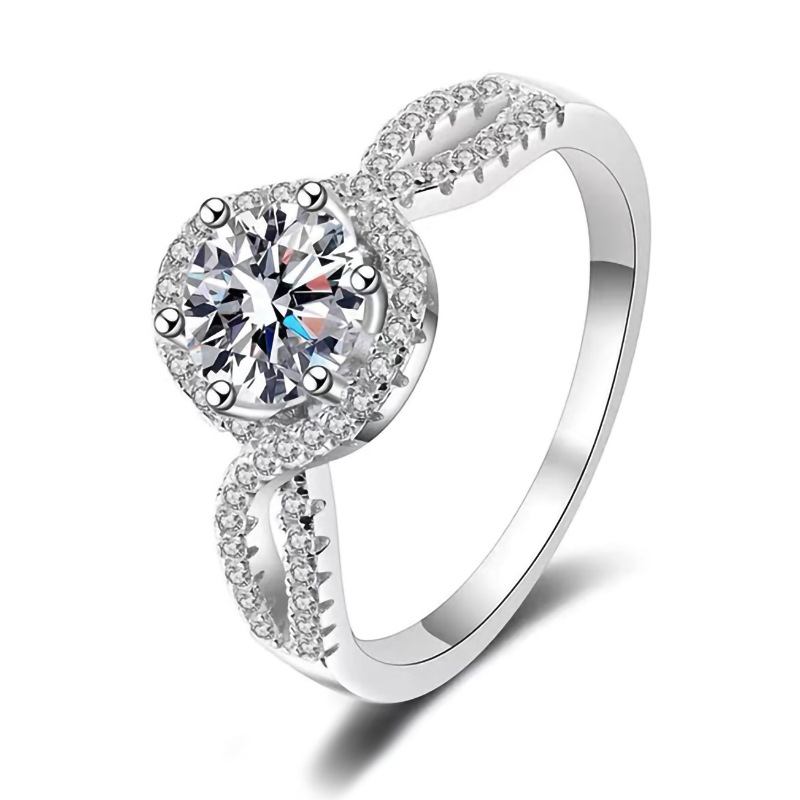 Solitaire ring classic design geometric diamond ring wedding wear inlaid zircon ring 925 sterling silver white crystal ring luxury jewelry