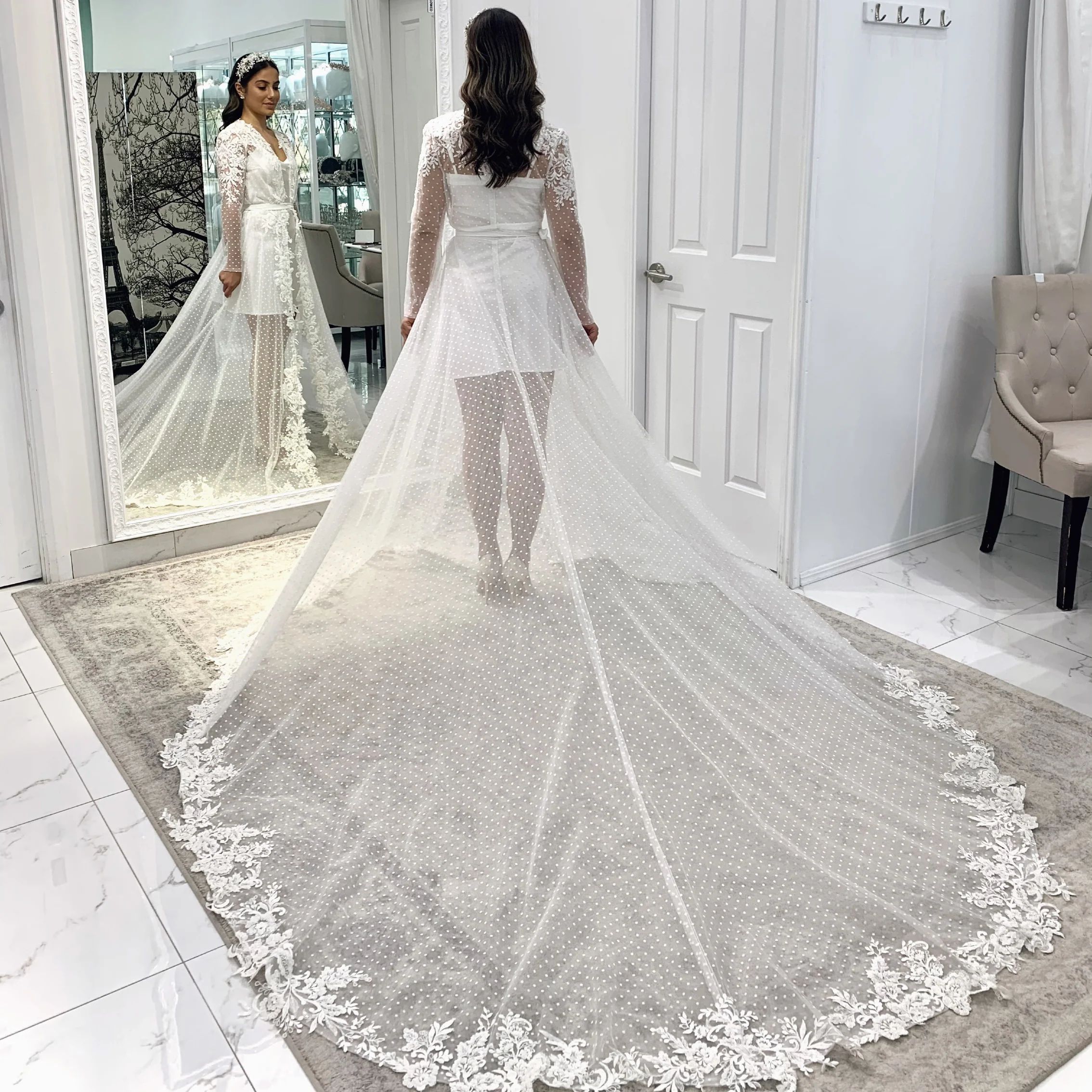 2024 Two Pieces A Line Wedding Dresses V Neck Lace Appliques Crystal Beads Illusion Long Sleeves Wraps Jacket Cape Cloasks Bridal Gowns wedding dress 