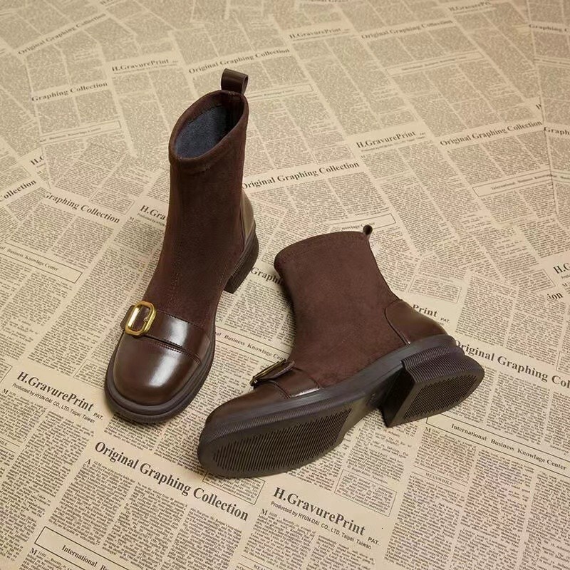Designer Boot Retro Slim Boots, Fashion Brown Socks Boots, Women's 2024 Trendy Autumn And Winter Stylish Short Boots, Ankle Boots 706