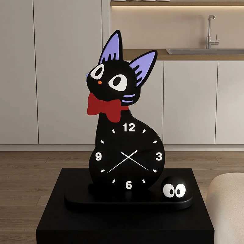 Wall Clocks Black Cat Desk Clock Wooden Clock Kikis Cartoon Cute Animal Creative Ornament Entrance Living Room Bedroom Desktop Home Decor J241112