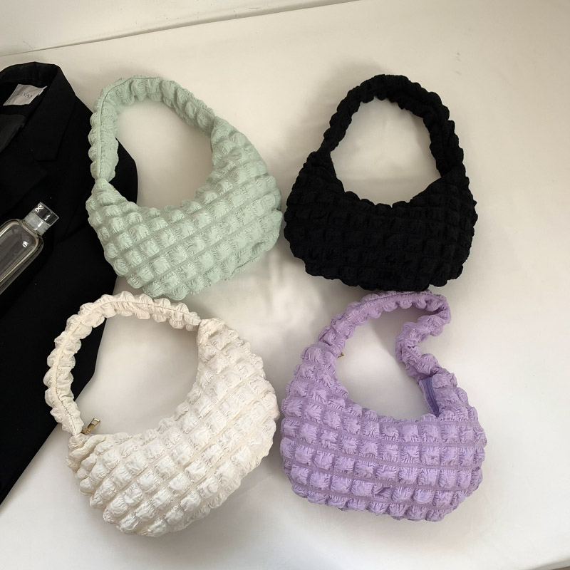Women's Bag Quilted Top Handle Bag Pleated Bubbles Cloud Shoulder Bag Cute Causal Handbags Purse Hobo Bag Ladies Small Tote Bags
