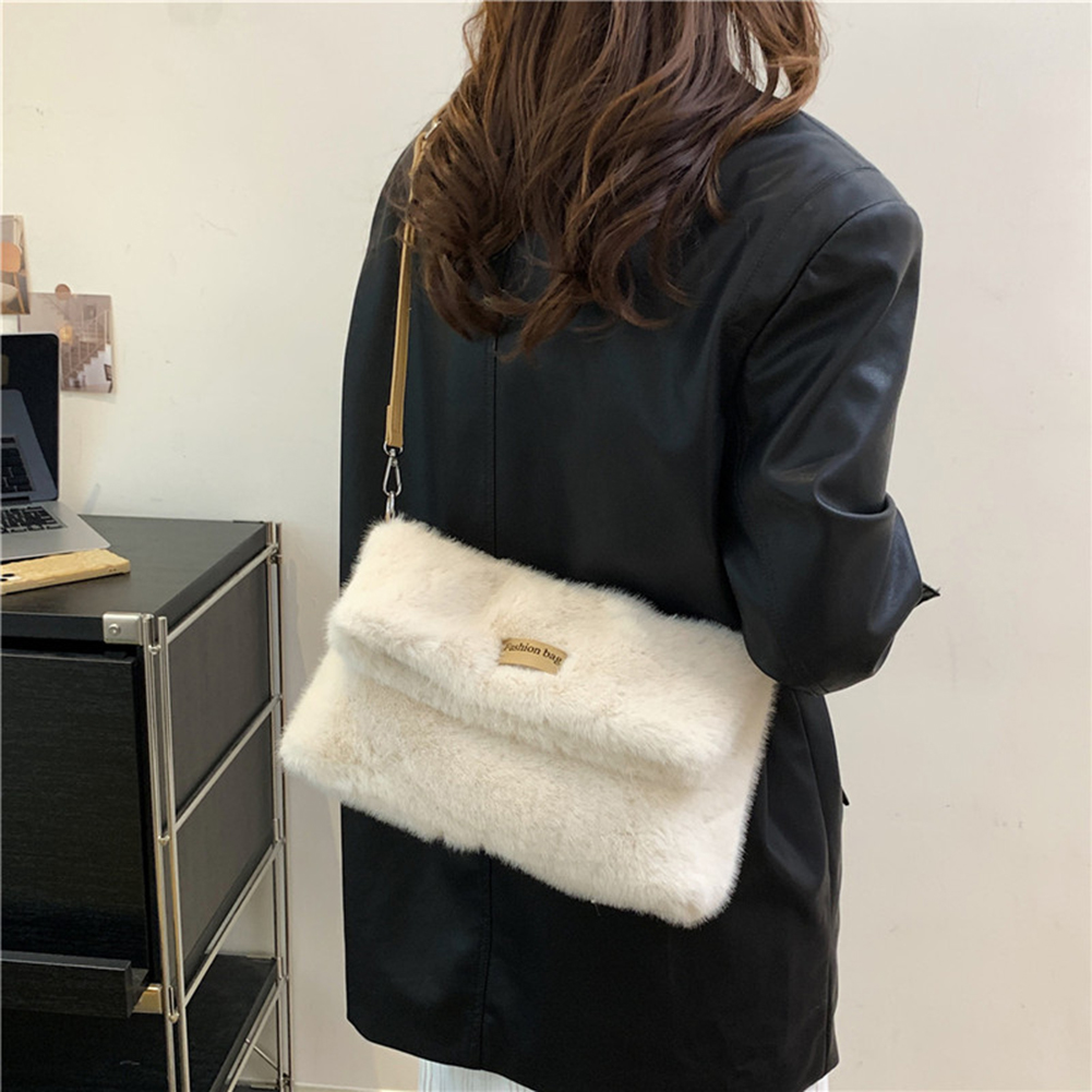 Women Plush Crossbody Bag Adjustable Strap Fluffy Tote Handbag Versatile Furry Shoulder Bag Square Hobo Bag Winter Dating Purse
