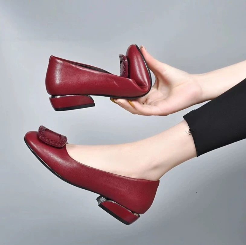 Soft Pu leather womens low boots shallow mouth fully matched comfortable pump thick boots womens work small leather shoes 241111