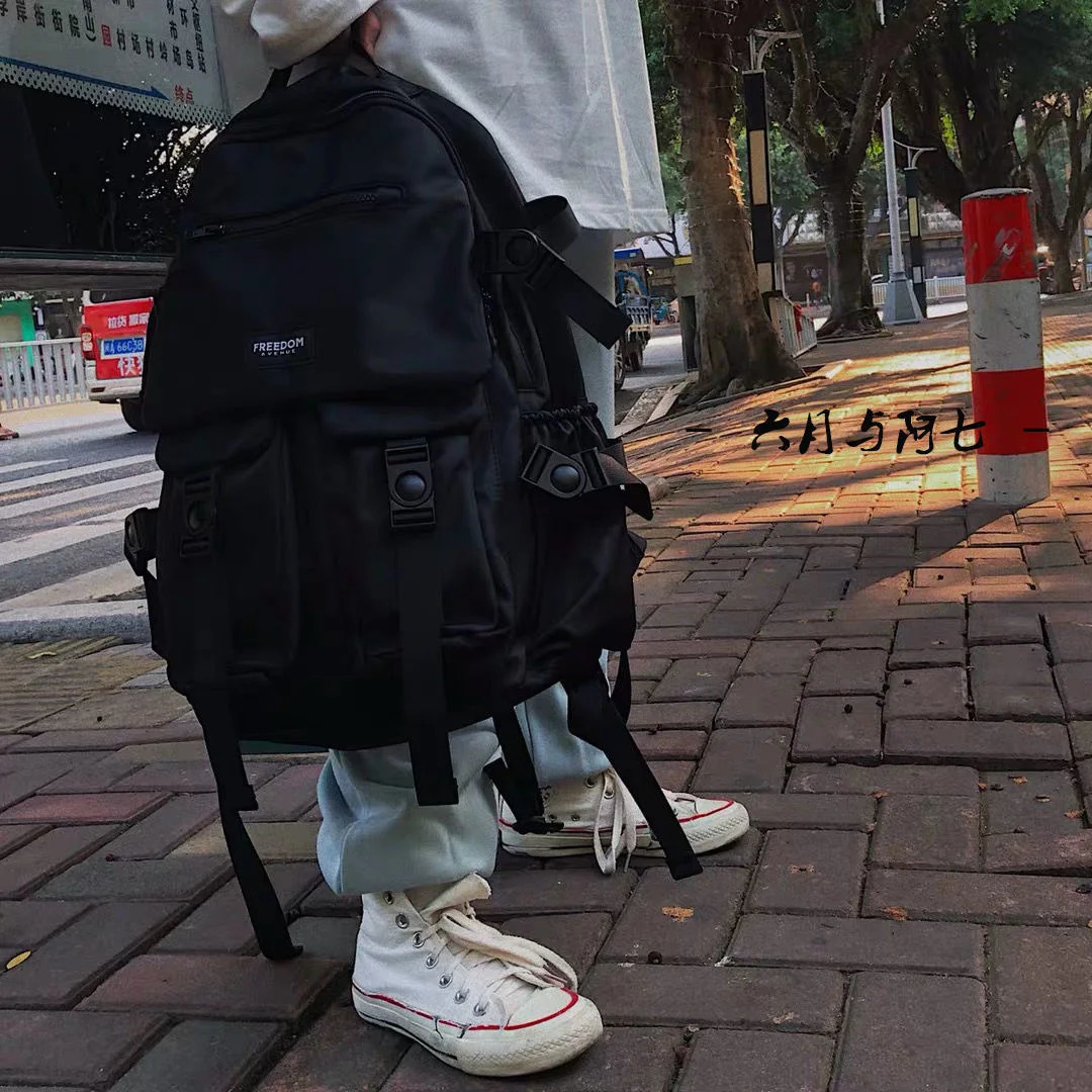 Womens Bag Trend Techwear Harajuku Nylon Large Capacity Aesthetic Gothic School Backpack Womens Motorcycle Rucksack 241111