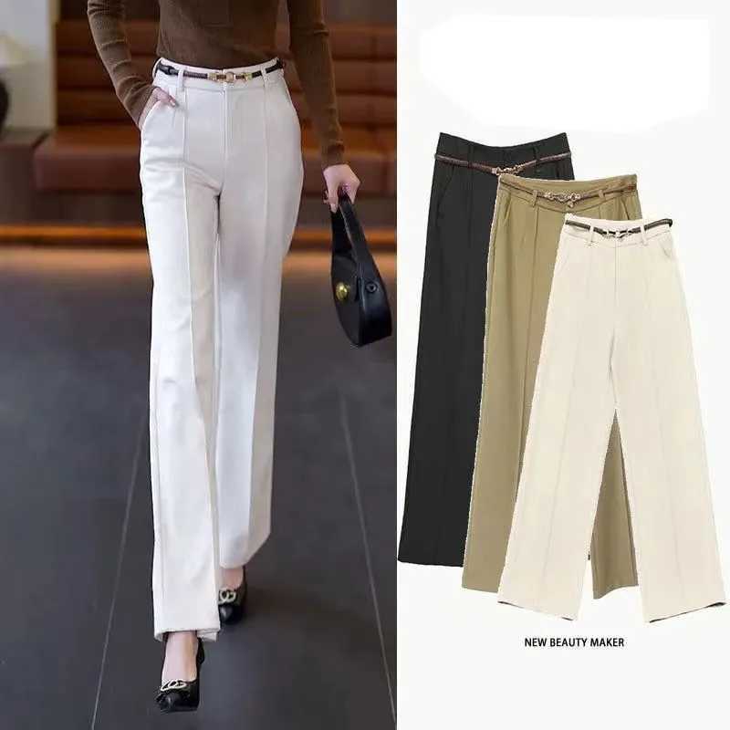 White pants spring and autumn high waisted dress close-up artist high-end feeling closed lady Ele straight close-up artist black as pants M241111