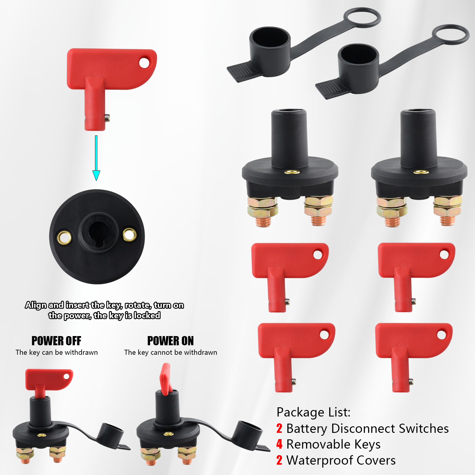 Key 12-24V Car Battery Power Disconnect Isolator Circuit Breaker Main Kill Cut-off Switch Insulated Rotary