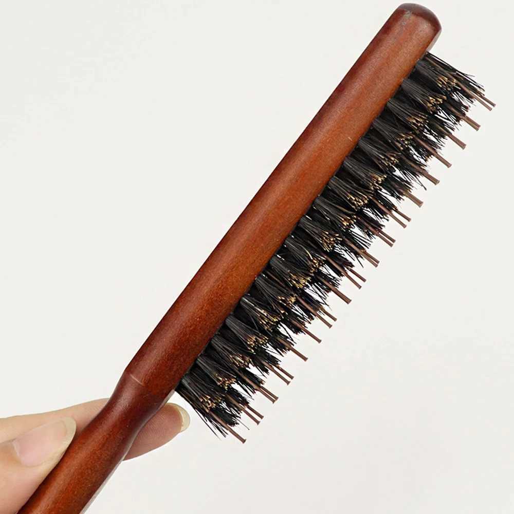 Pig mane teasing brush suitable for women professional hair combing brush with tail wood handle chamfering making hair smooth and styling tool W241112