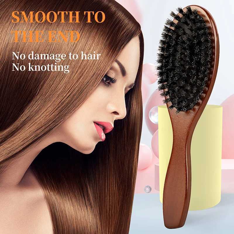 Natural bristle brush massage comb anti-static hair scalp blade brush beech wood handle hair brush comb styling tool W241112