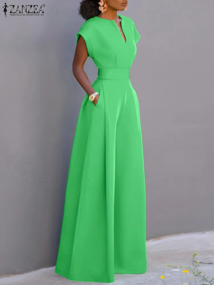 ZANZEA Summer Overalls Womens Elegant jumpsuit Holiday casual short sleeved long sleeved jumpsuit 241112