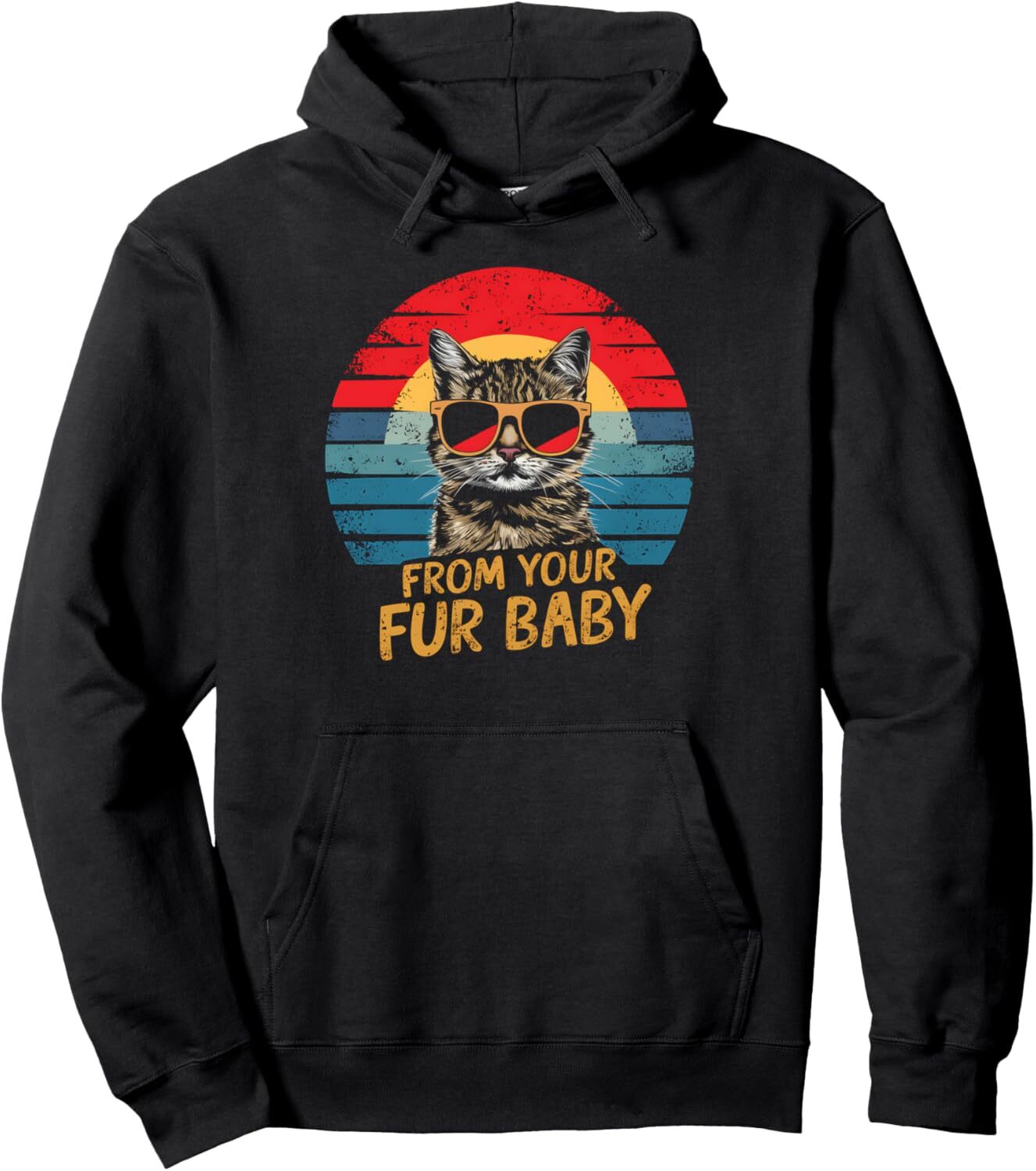 Hoodie for Mens Womens Cat Lover Fur Baby Retro Sunset Cat Mom Dad Gift Pullover Hoodie Graphic Hoodies sweatshirt