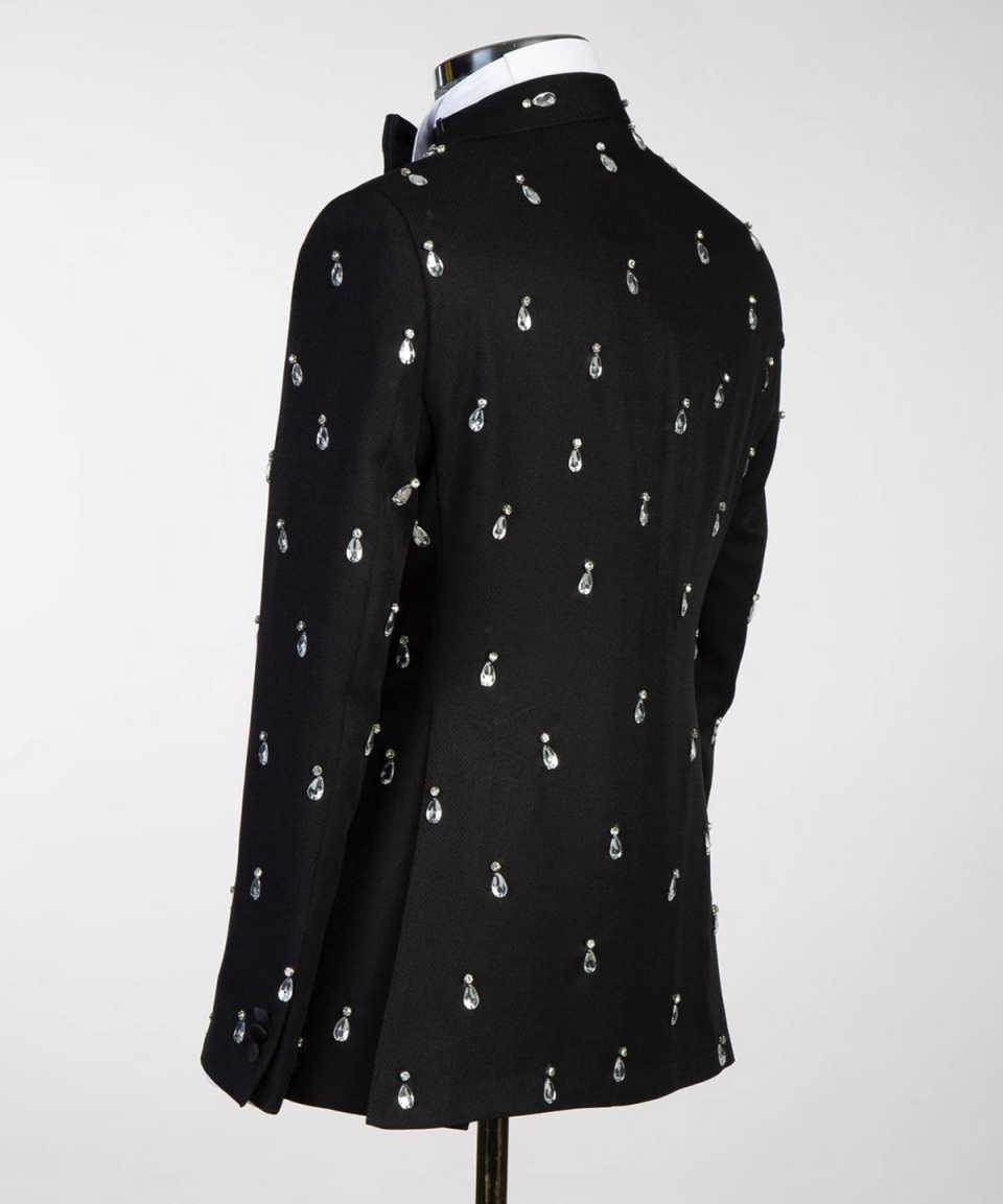 Slim Fit Rhinestone Men Two Pieces Sets Pants Coat Peaked Lapel Wedding Tuxedos Double Breasted Business Formal Groom Wear Custom Made