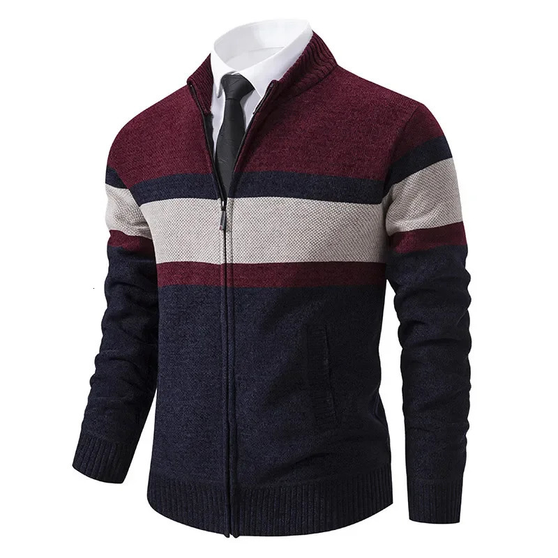 CASUMANL Elegant Golf Clothing Mens Sweater Jacket Knitted Slimming Zipper Warm Stripe Jacket Mens er Clothing 241112