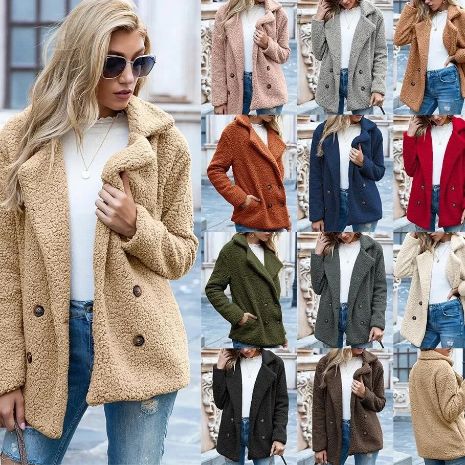 S-5xl Solid Color Womens Winter Spring Loose Warm Jacket High Quality Teddy Velvet Button Jacket Womens Casual Tank Top 241112
