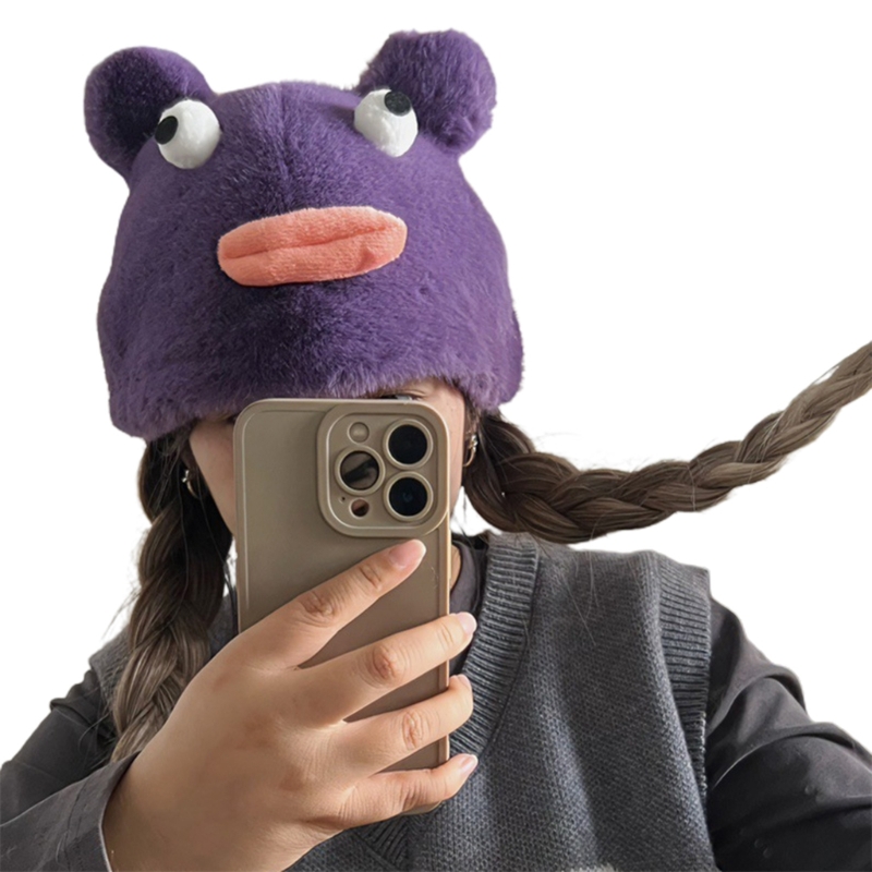Girls Funny Plush Bear Beanie 3D Mouth Cap Women Outdoor Sports Hiking Hat M6CD