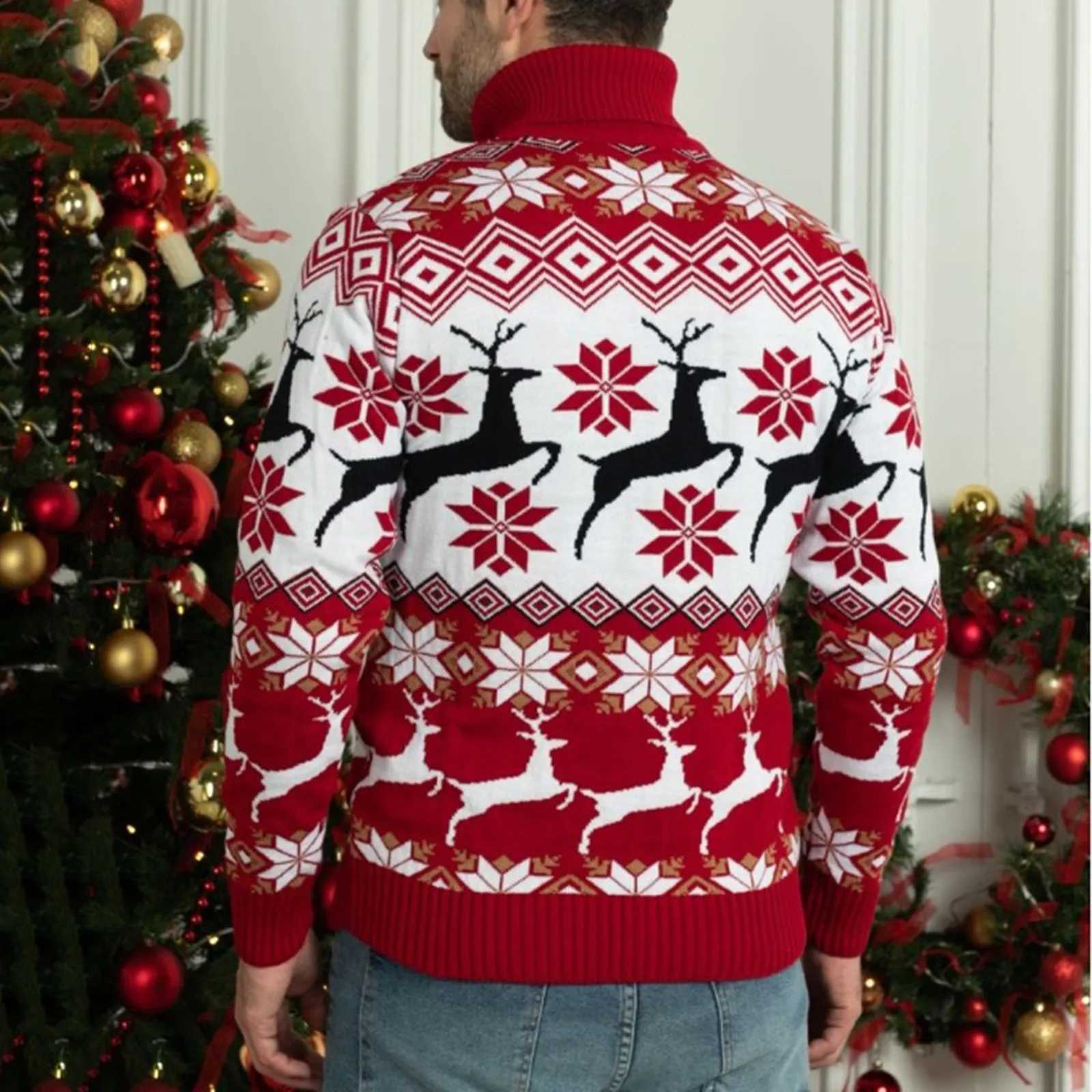 New Sweater Winter Womens Parachute Christmas Warm Thick Turtle Neck Sweater Knitted Jacquard Flower Christmas Family Top W2411111