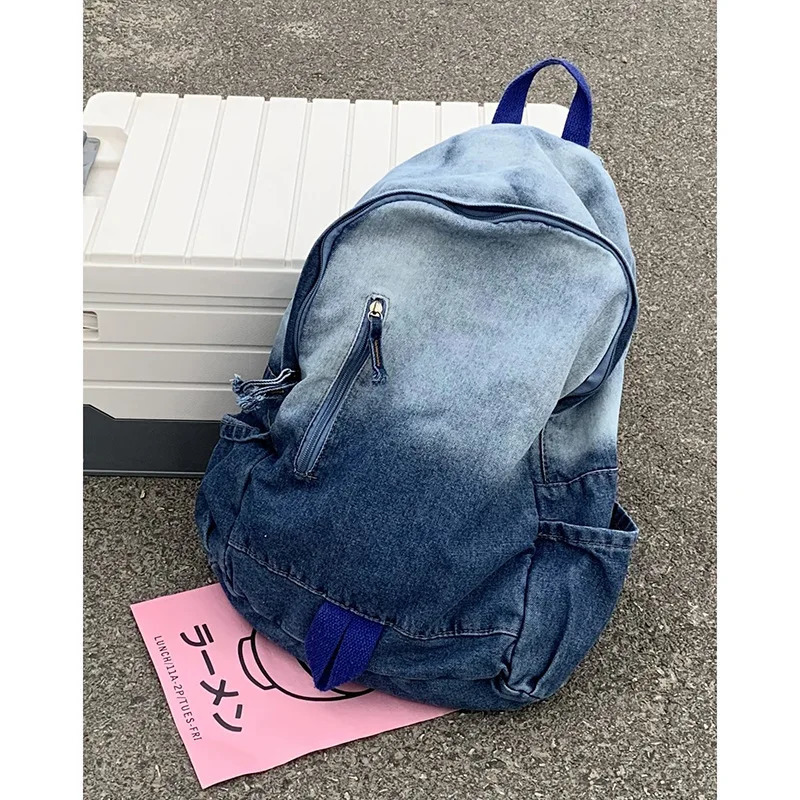 Y2k Demin Backapk Youth Fashion Canvas Casual Bag Fashion School Bag Summer Full Match Cool Jean Schoolbag Rucksack 241111