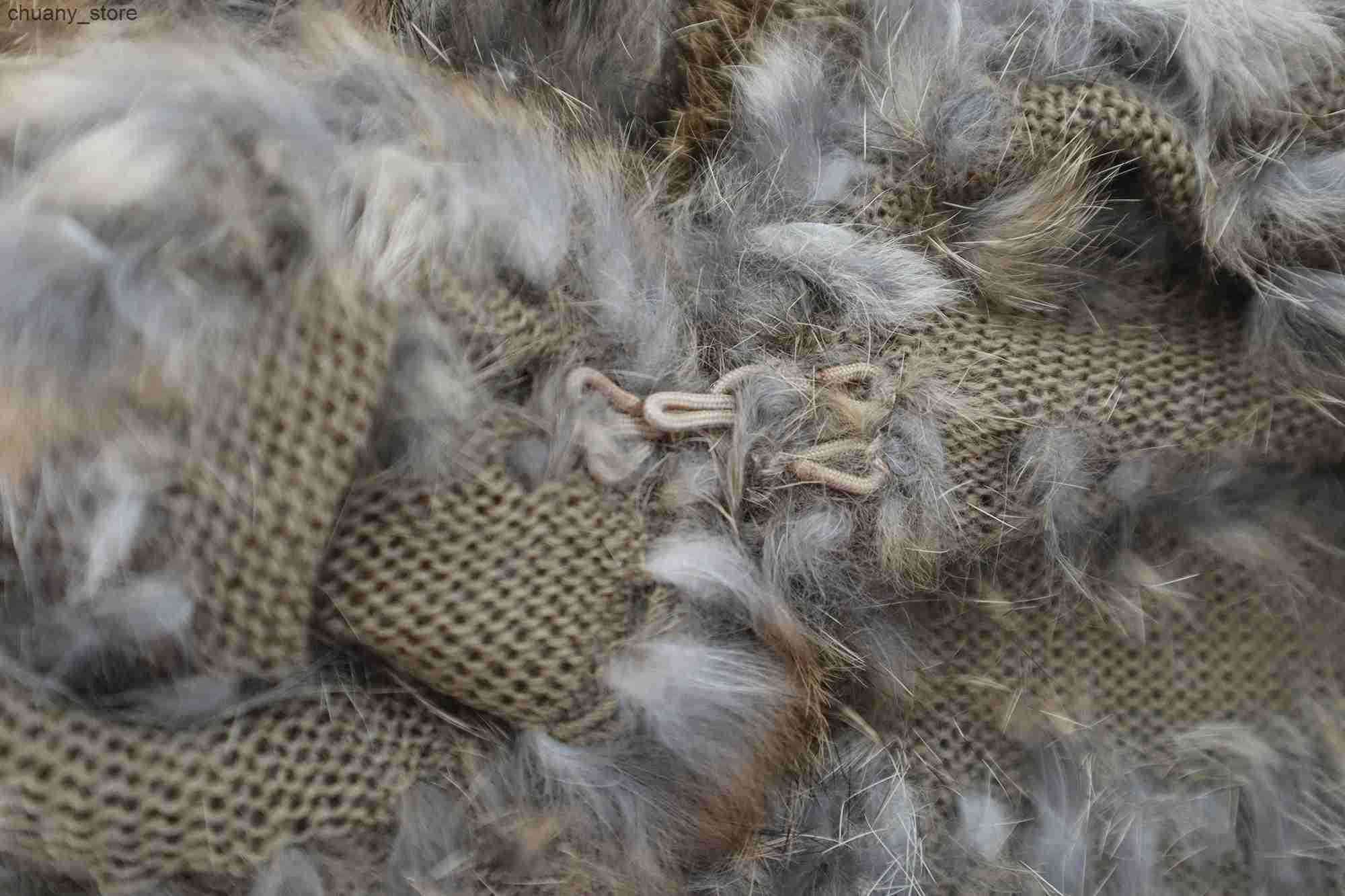 Scarves 2021 Womens True Rabbit Fur Vest Non Velvet Gold Plated Fur Coat Womens Fur Coat L240910