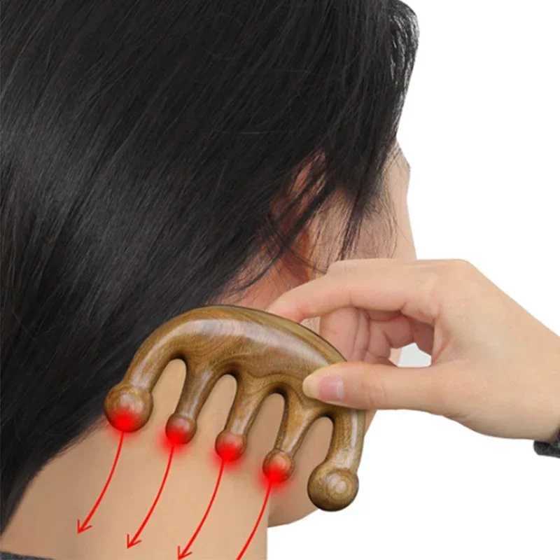 Wood therapy massage combing hair facial scalp melon sand massage natural facial sandalwood wide teeth melon sand scraping body massage W241112