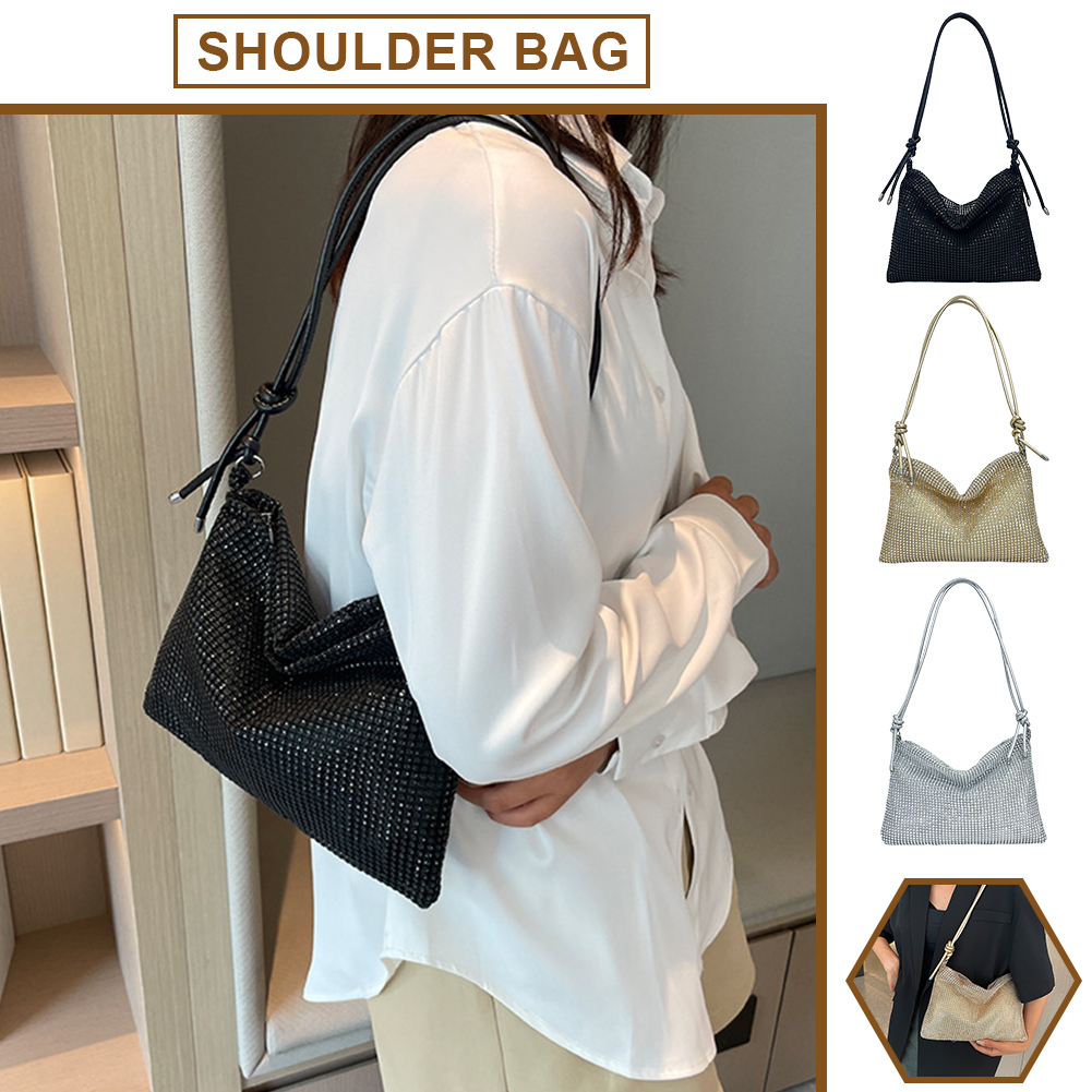 Women Diamond Shoulder Bag Chic Glitter Sling Bag Elegant Fashion Tote Handbag Zipper Versatile Strap Adjustable Evening Handbag