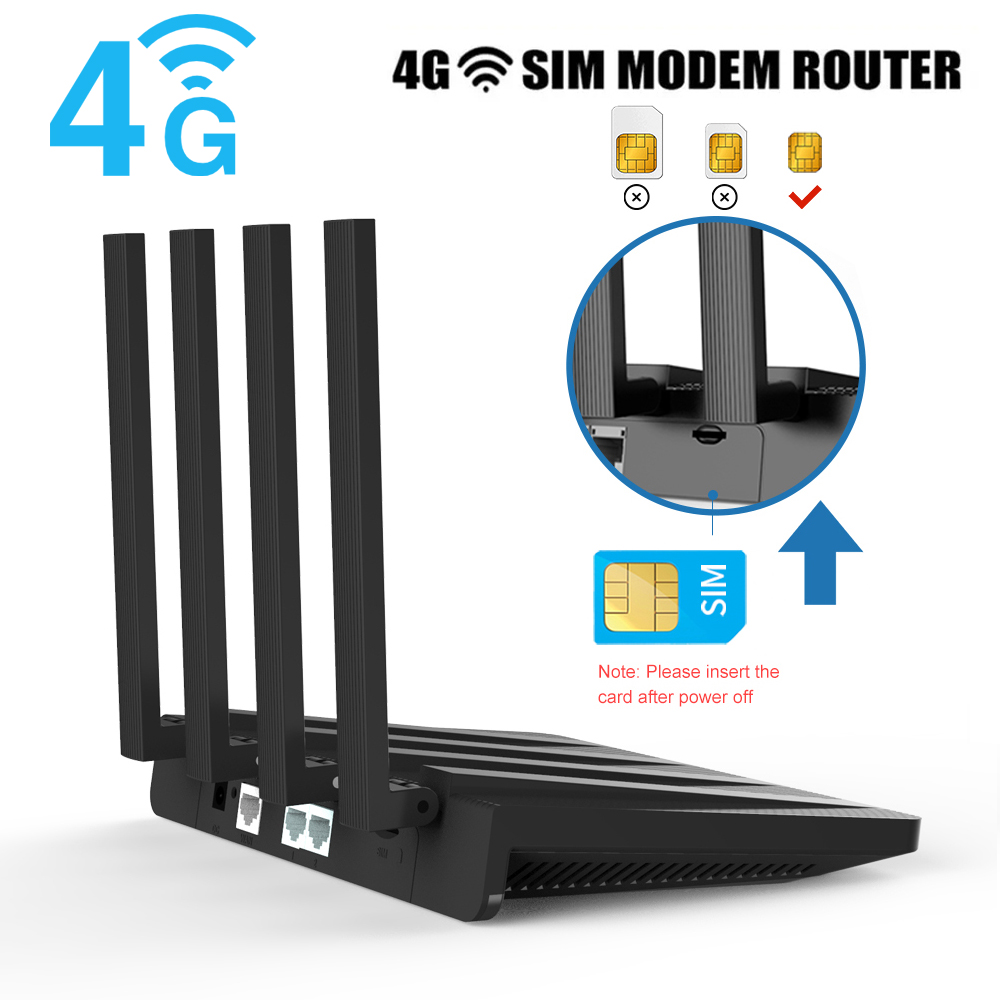 4G Router with SIM Card 300Mbps 1200Mbps Wifi 2.4ghz 5ghz 2*LAN LTE Modem 4*Antenna Home Wi-Fi Hotspot for 850Mhz 900Mhz