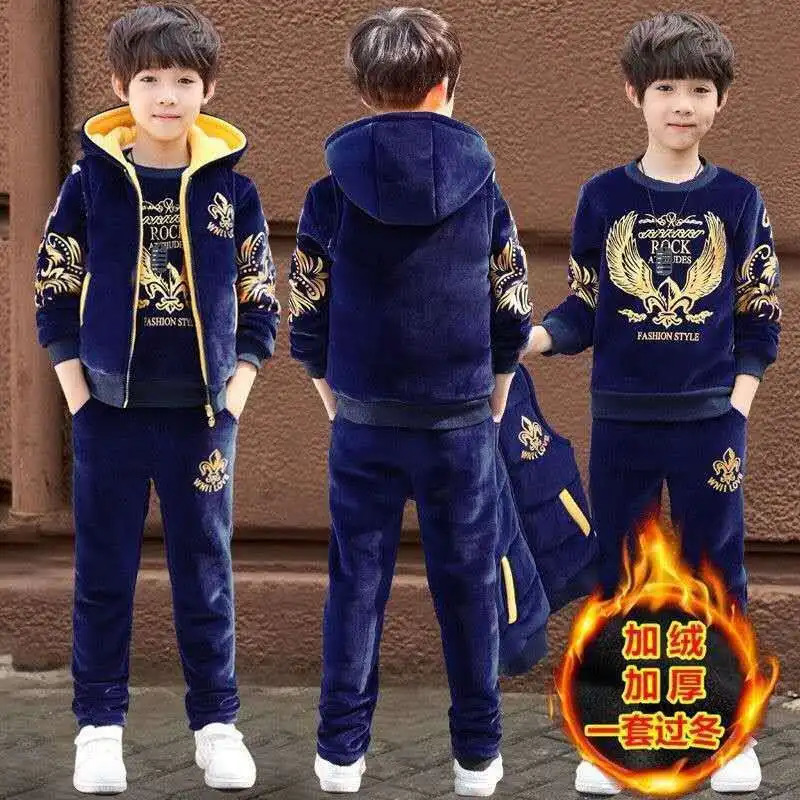 2024 winter Boys tracksuit Autumn Toddler Teenager Clothes tiger velvet jacket Sweater Pant Children Kids 8 9 10 11 12 year 241112