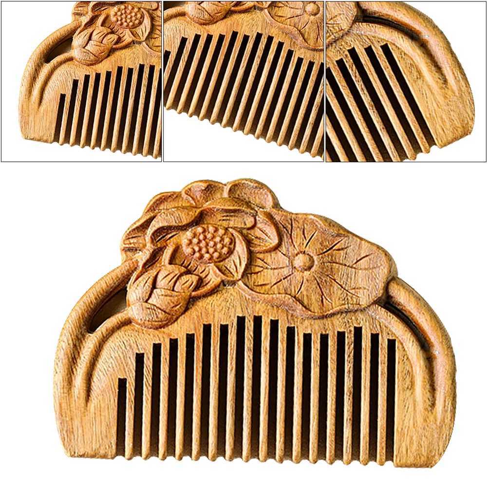 Hawthorn comb wooden skin massager Japanese style carving lotus flower anti-static hair W241112