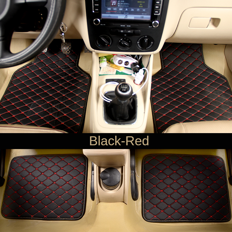 4pc Universal Fit PU Leather Beige Car Floor Mat Non-Slip Auto Carpet Waterproof Foot Pads Protector Vehicle Interior Moulding e192d