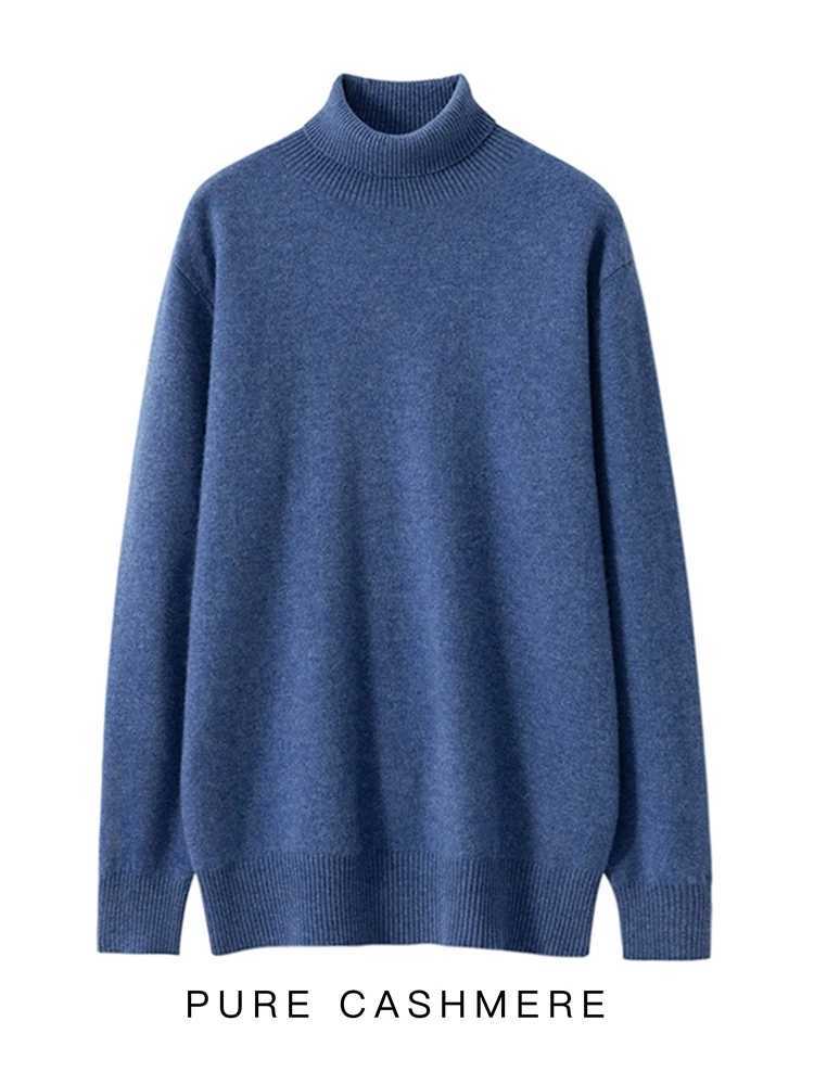 Linen mens autumn cashmere sweater with turtle collar and 100% Merino wool knit intelligent casual and warm basic clothing W2411111