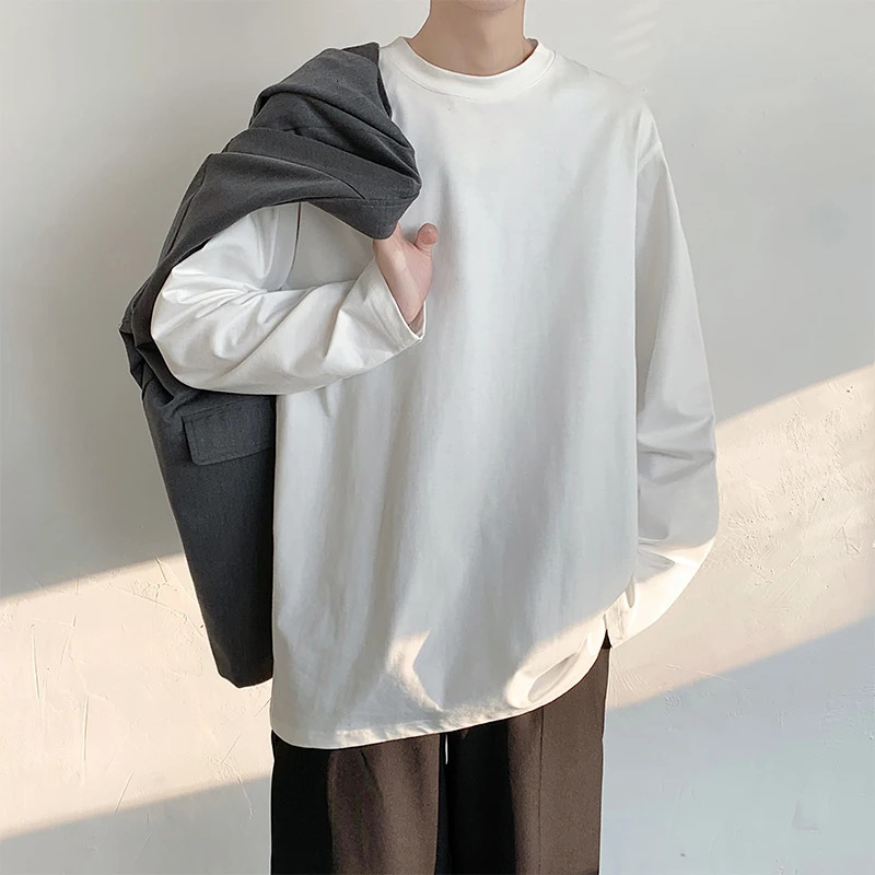 Spring T-shirt Mens Long Sleeve Cotton Top Mens T-shirt Basic Plain T-shirt Womens T-shirt Underwear XS-5XL 241112